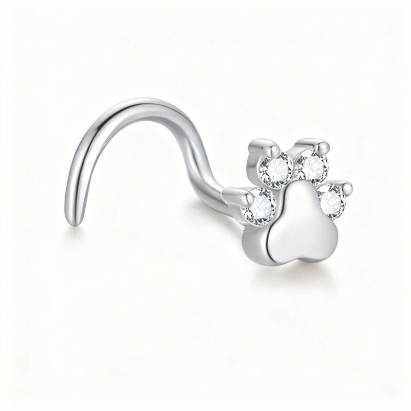 10K White Gold Moissanite Paw Nose Ring-2