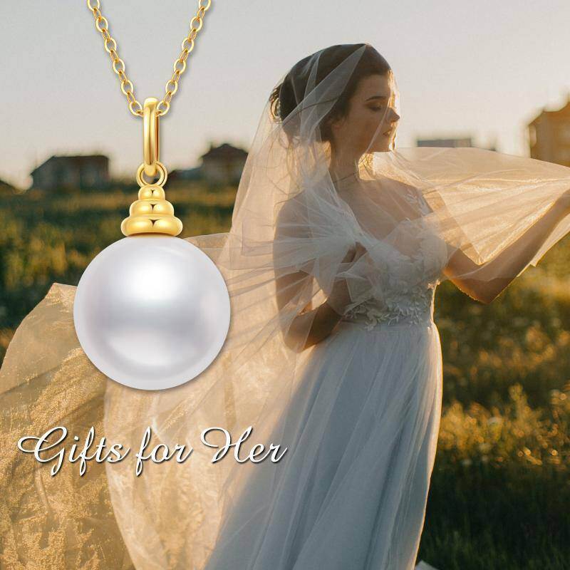 Collar con colgante de pareja de oro blanco de 14 quilates con moissanita y perlas-6