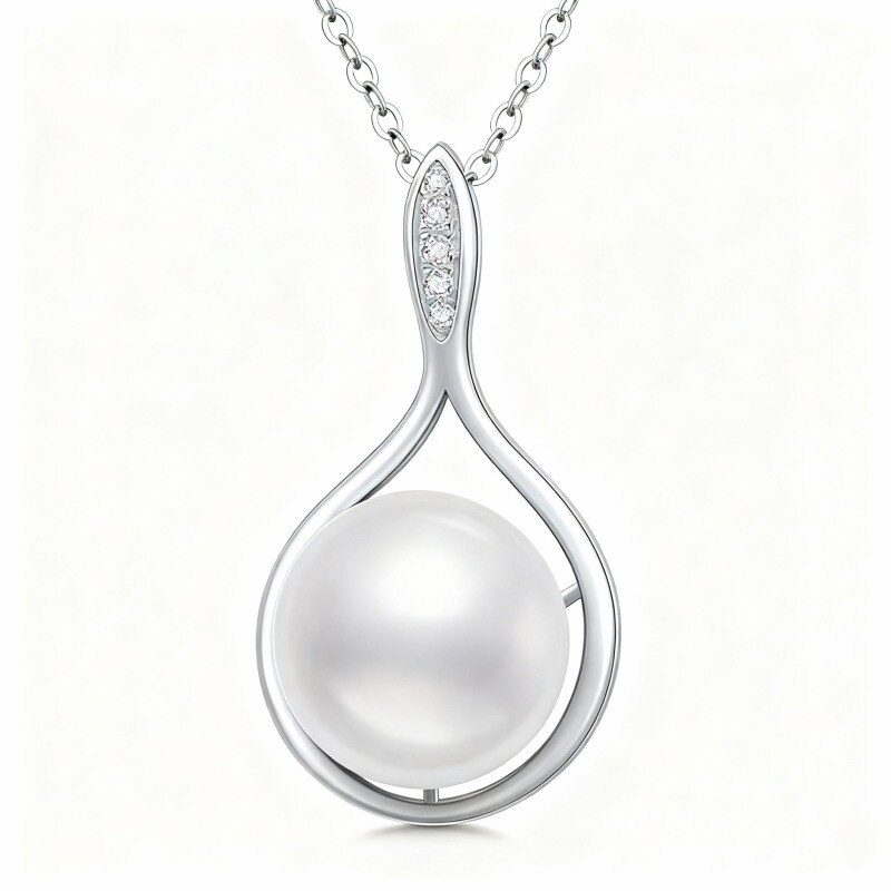 Collar con colgante en forma de gota de moissanita y perla en oro blanco de 10 quilates-1