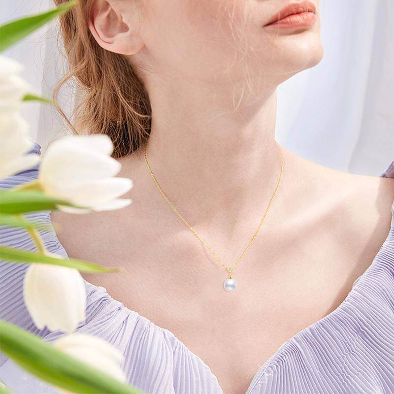 Collar con colgante de corazón de oro blanco de 18 quilates con moissanita y perla-2