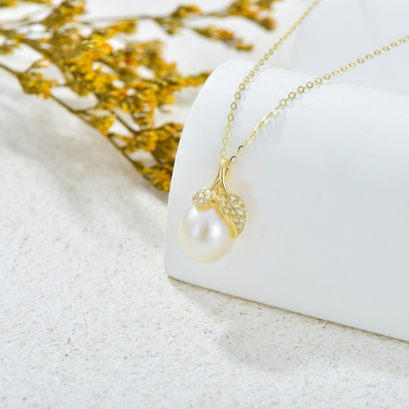 Collier pendentif feuilles en or 18 carats, moissanite et perles-4