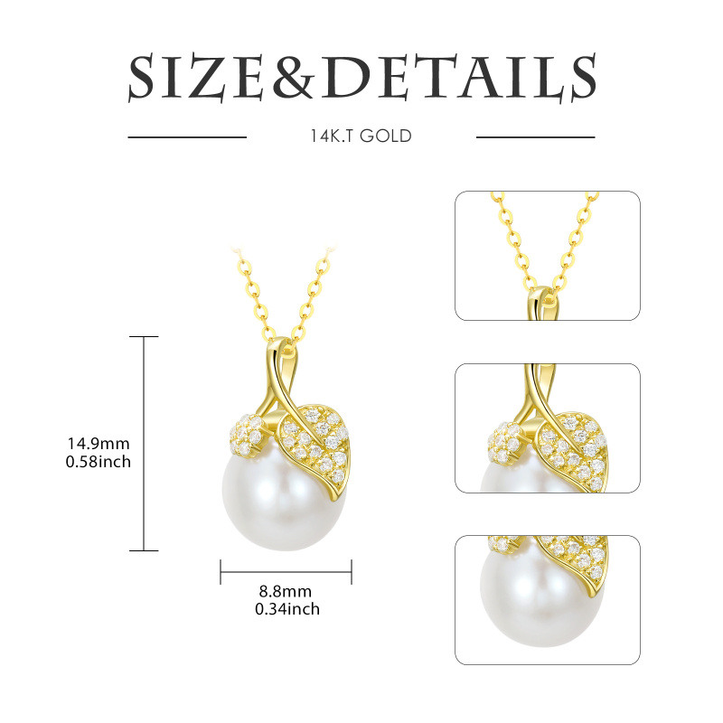 Collier pendentif feuilles en or 18 carats, moissanite et perles-5