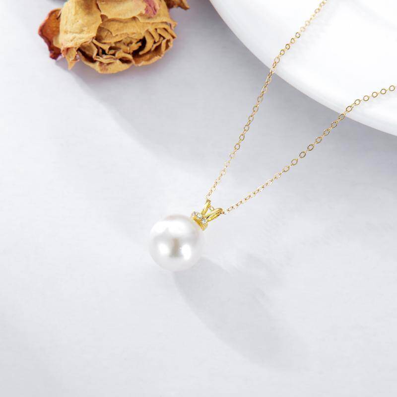 Collar con colgante de oro rosa de 10 quilates con moissanita y perlas-5