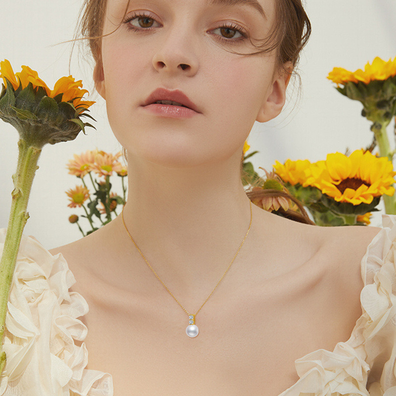 Collar con colgante de oro de 18 quilates, moissanita y perla-2