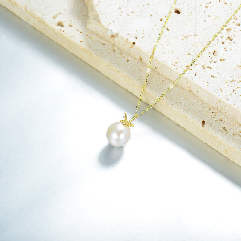 Platinum with White Gold Plated Moissanite & Pearl Pendant Necklace-3