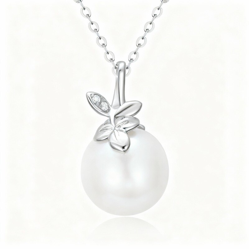 Platinum with White Gold Plated Moissanite & Pearl Pendant Necklace-1