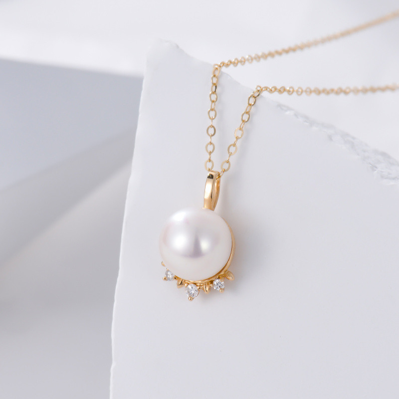 Collier pendentif en or 18 carats, moissanite et perle-3