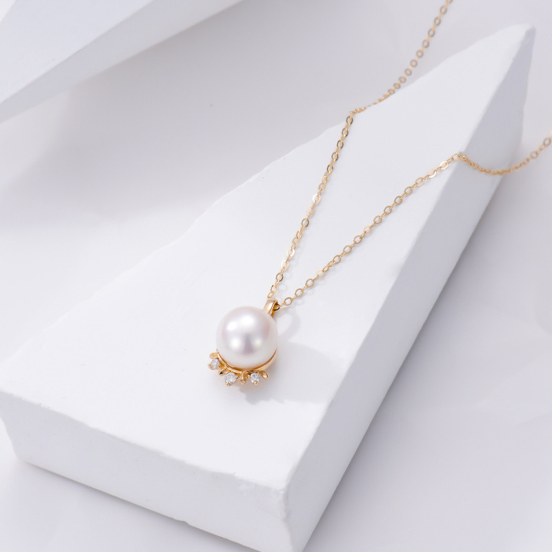 Collier pendentif en or 18 carats, moissanite et perle-4