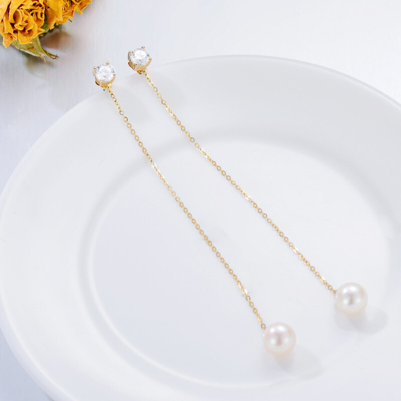 Pendientes colgantes redondos de oro de 10 quilates con moissanita y perlas-4