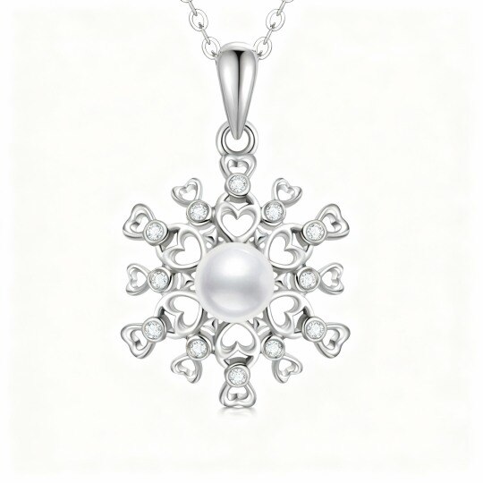 Collar con colgante de copo de nieve de oro blanco de 10 quilates con moissanita y perlas