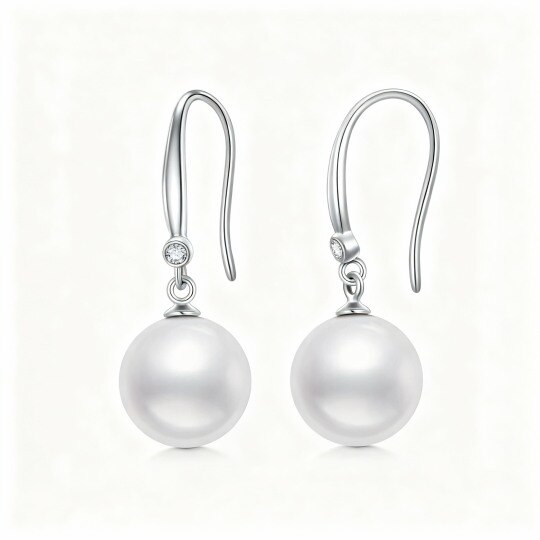 Boucles d'oreilles pendantes sphériques en or blanc 10 carats, moissanite et perles
