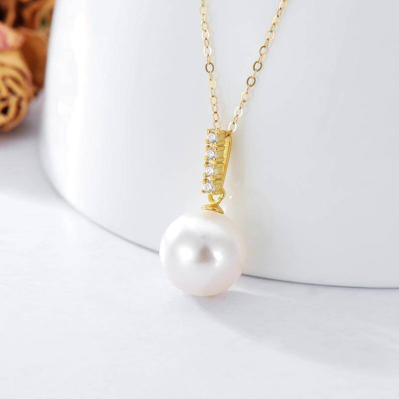 Collar con colgante esférico de oro blanco de 18 quilates con moissanita y perlas-2