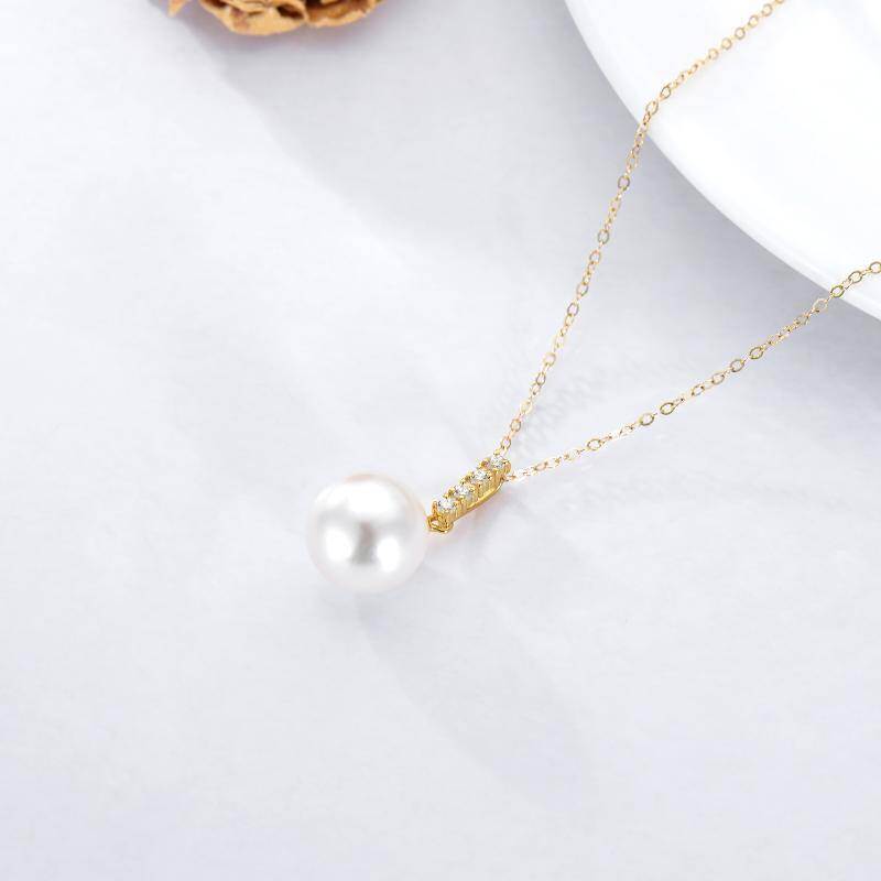 Collar con colgante esférico de oro blanco de 18 quilates con moissanita y perlas-3