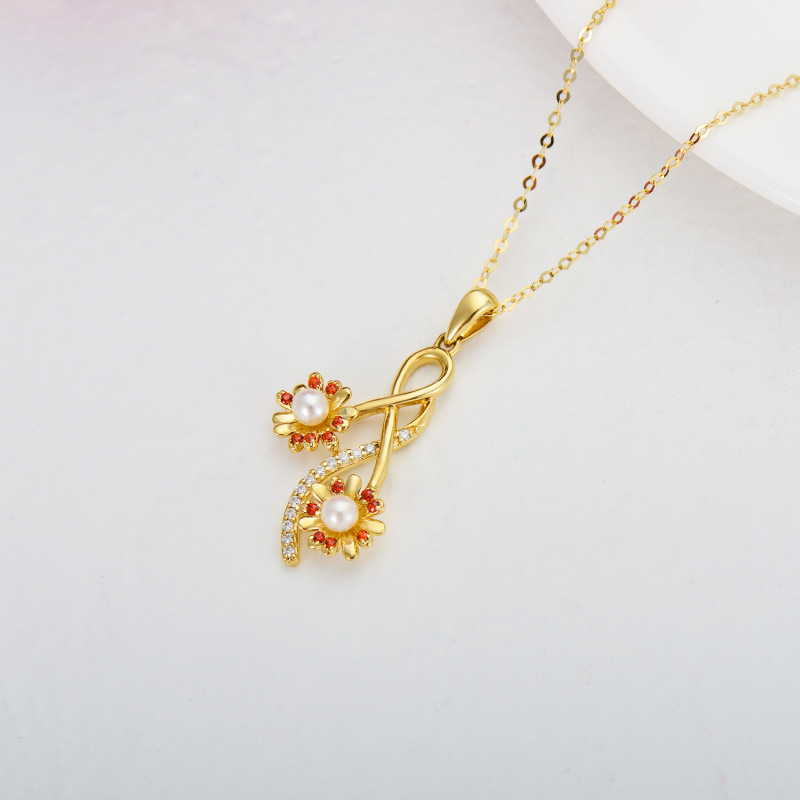 Collar con colgante de girasol de oro blanco de 18 quilates con moissanita y perlas-3