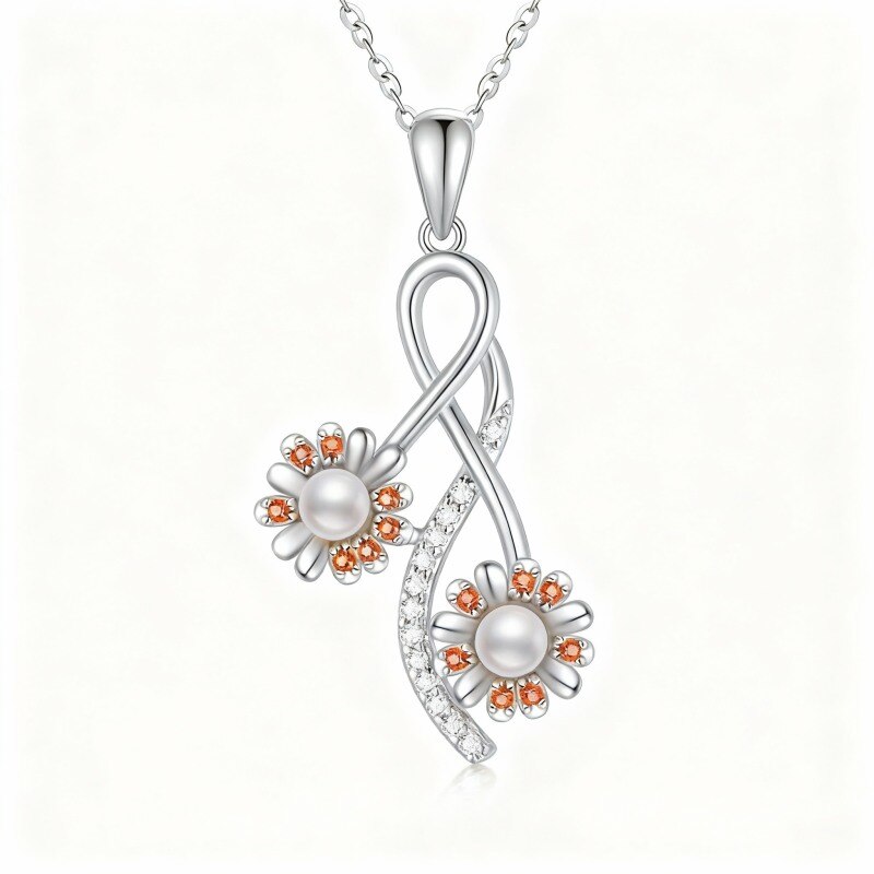 Collar con colgante de girasol de oro blanco de 18 quilates con moissanita y perlas-1