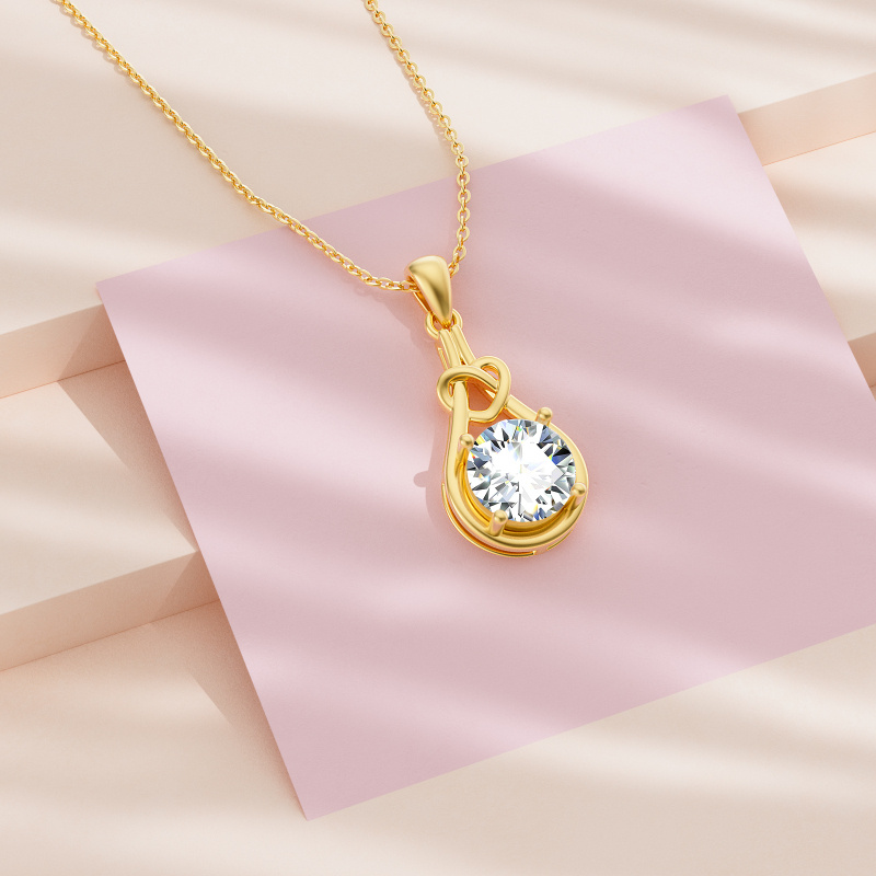 14K White Gold Moissanite Pendant Necklace-3