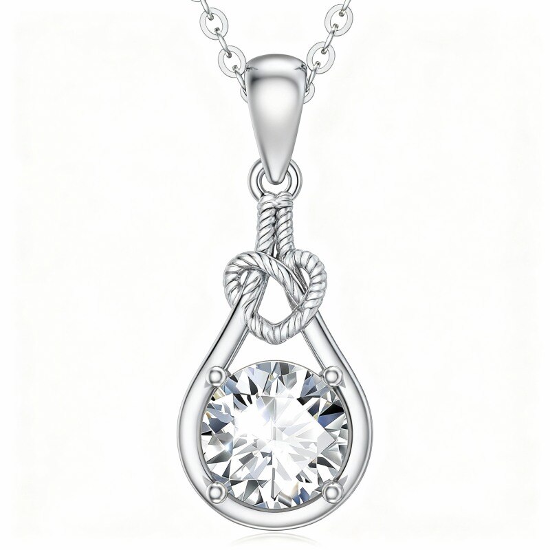 14K White Gold Moissanite Pendant Necklace-1