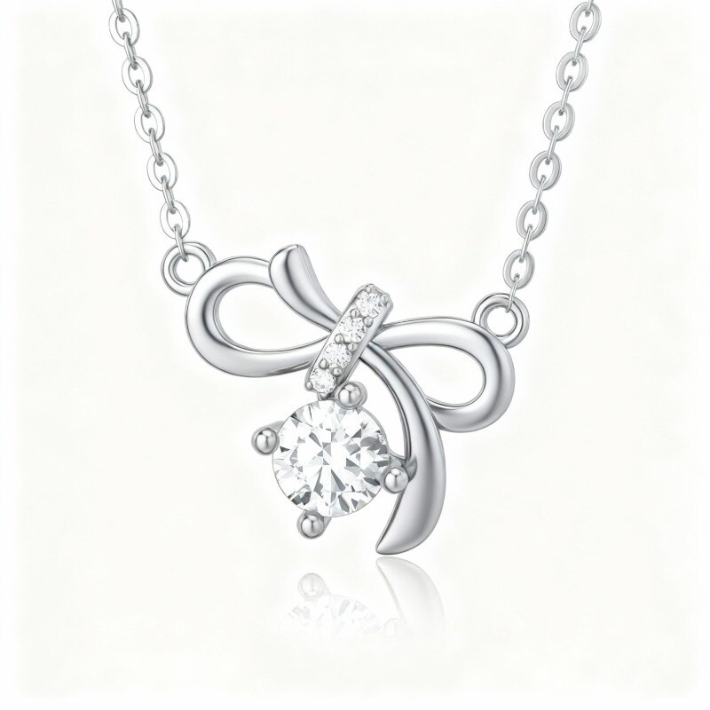 14K White Gold Moissanite Pendant Necklace-1