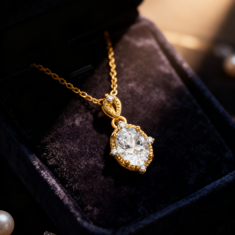 Collier pendentif en or 14 carats et moissanite-2
