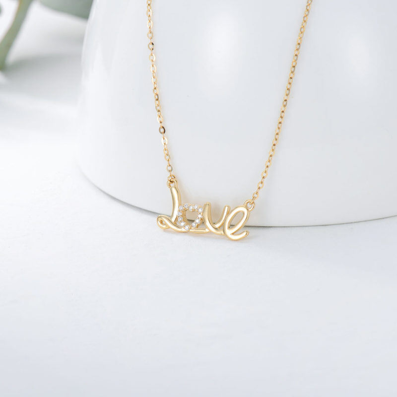 10K Rose Gold Moissanite Pendant Necklace with Engraved Word-3