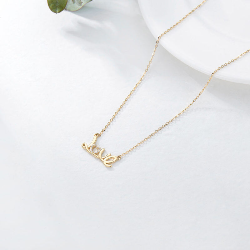 10K Rose Gold Moissanite Pendant Necklace with Engraved Word-4