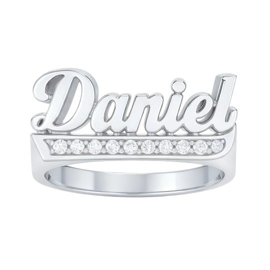 Anillo de oro blanco de 10 quilates con moissanita, personalizado, clásico, grabable, para padre e hija, padre e hijo, padres e hijos. Anillo para hombre.