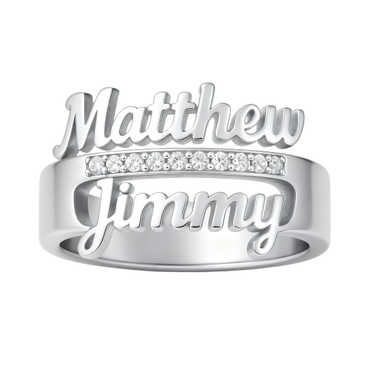 10K White Gold Moissanite Personalized Classic Name & Father & Daughter & Father & Son & Father Men's Band for Men