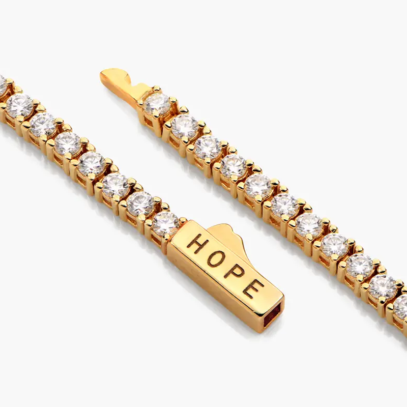 18-karätiges Goldarmband mit personalisierter Gravur, Moissanit-Perlen und Kette für Damen-3