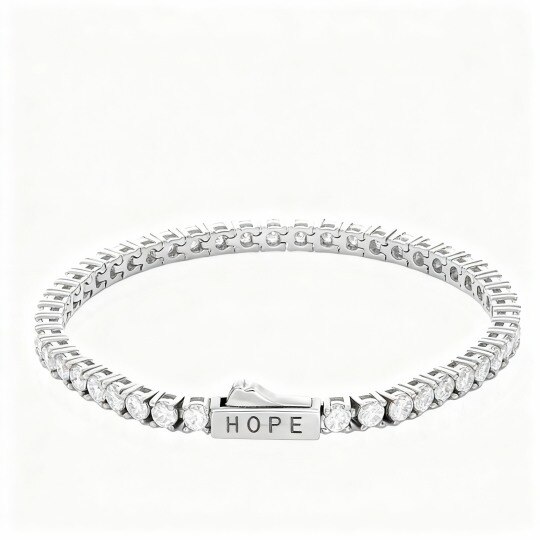 10K White Gold Moissanite Personalized Engraving Charm Bracelet
