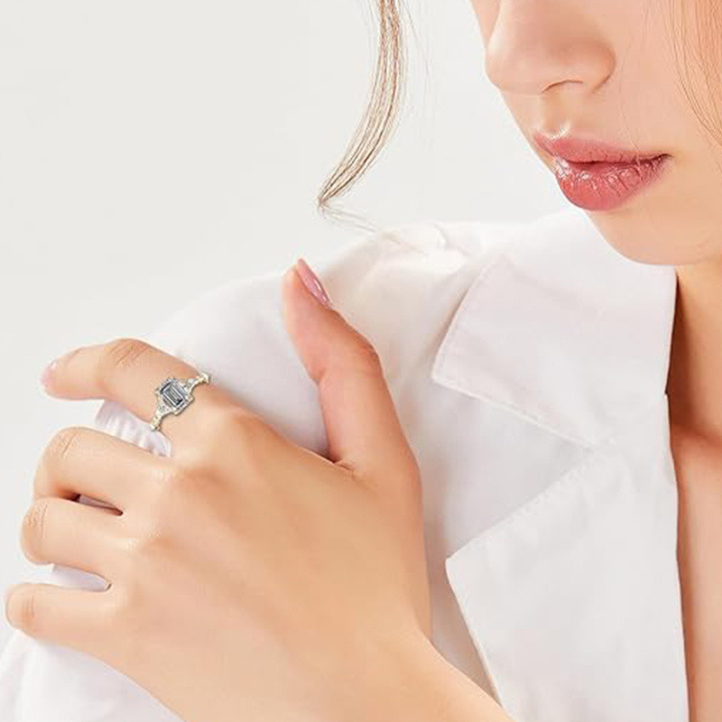 10K White Gold Moissanite Personalized Engraving Engagement Ring-2