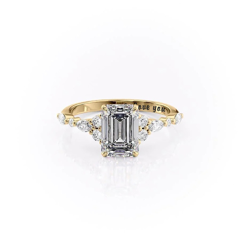 10K White Gold Moissanite Personalized Engraving Engagement Ring-3