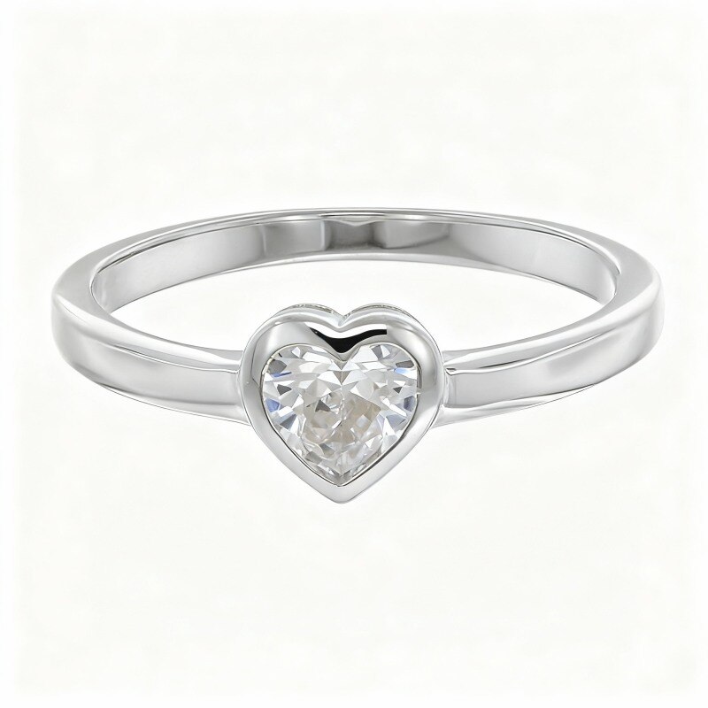 10K White Gold Moissanite Personalized Engraving & Heart Ring-7