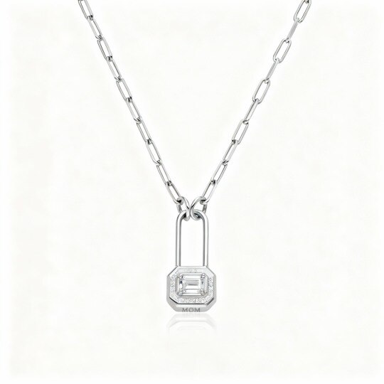Collier pendentif en or blanc 10 carats avec moissanite, gravure personnalisée et fermoir