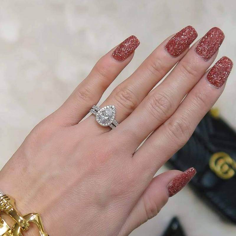 Bague de mariage en or 10 carats avec gravure personnalisée en moissanite et moissanite-3