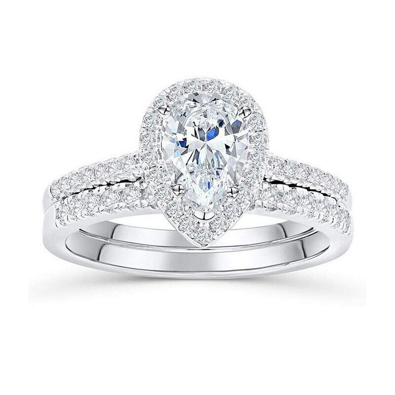Platinum with White Gold Plated Moissanite Personalized Engraving Wedding Ring-1