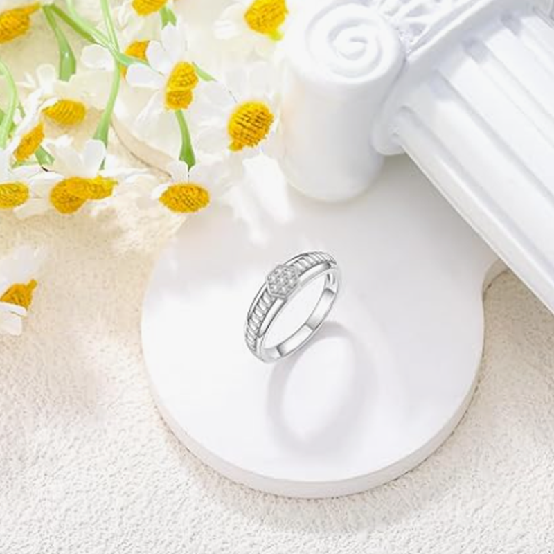 14K White Gold Moissanite Personalized Engraving Wedding Ring for Men-4
