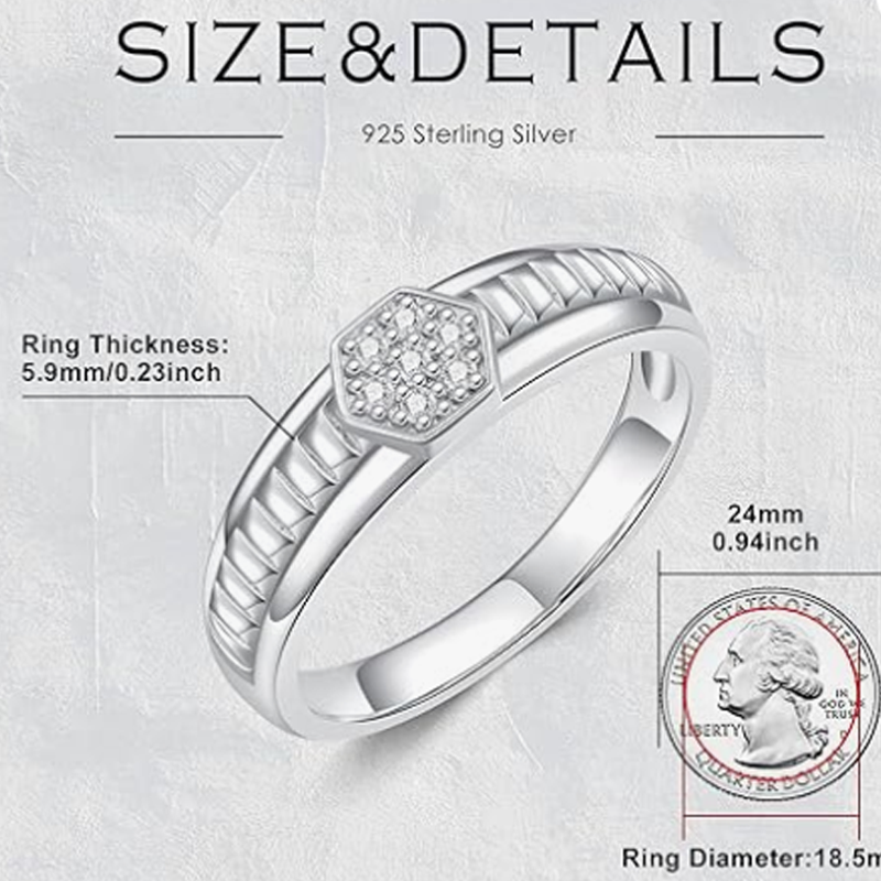 14K White Gold Moissanite Personalized Engraving Wedding Ring for Men-5