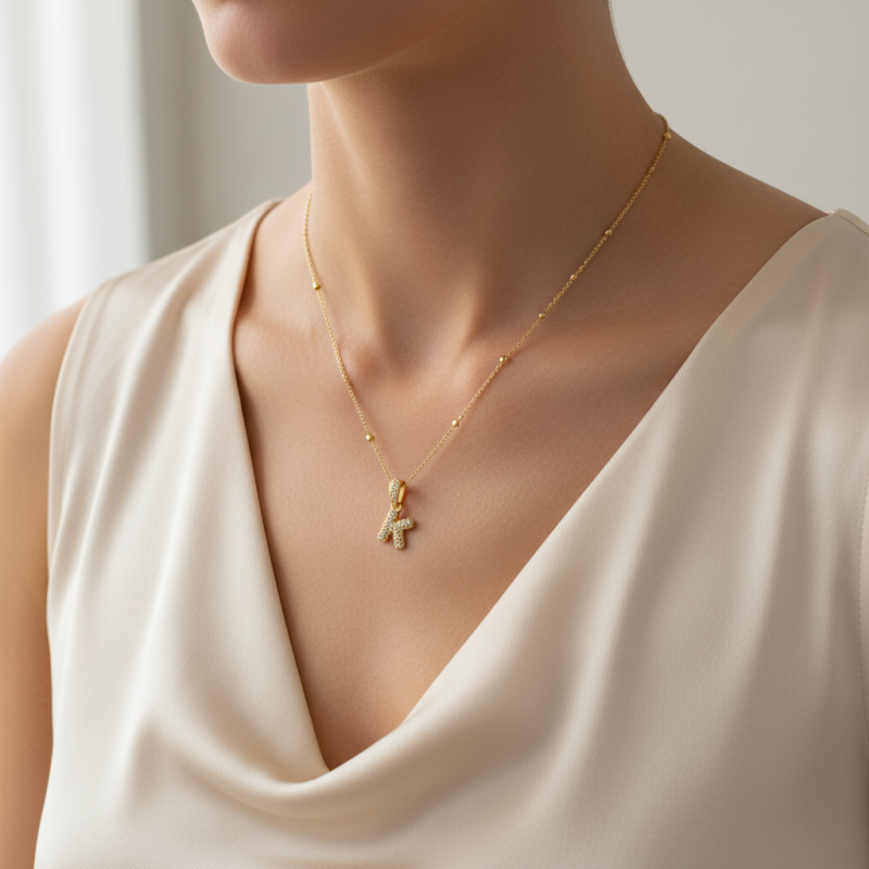 Collar con inicial personalizada de moissanita y oro rosa de 18 quilates-2