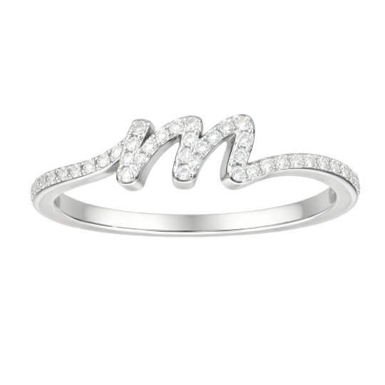 Gepersonaliseerde ring met initialen van 10 karaats witgoud en moissanite.