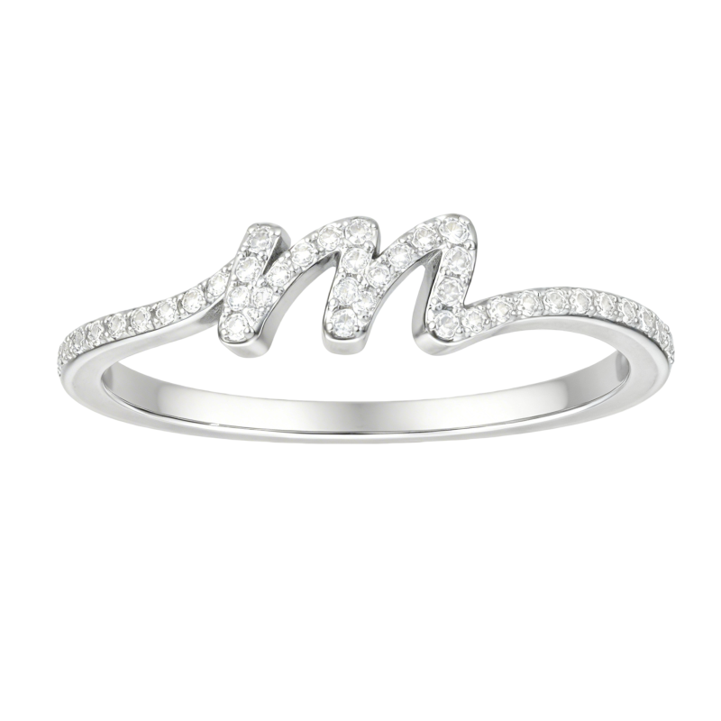 14K White Gold Moissanite Personalized Initial Letter Initial Ring-1
