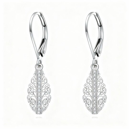 Boucles d'oreilles pendantes en or blanc 10 carats et moissanite, motif frangipanier
