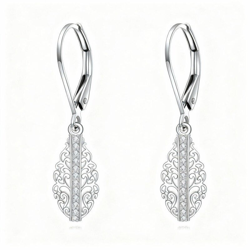 Pendientes colgantes de plumeria con moissanita en oro blanco de 10 quilates-1