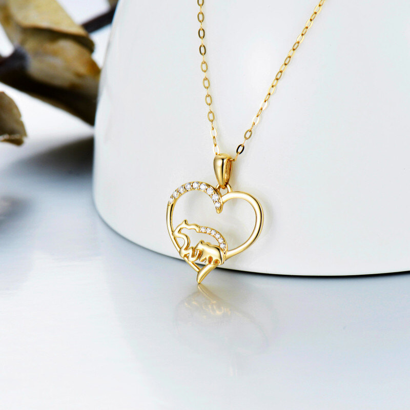 14K Gold Moissanite Polar Bear & Heart Pendant Necklace-3