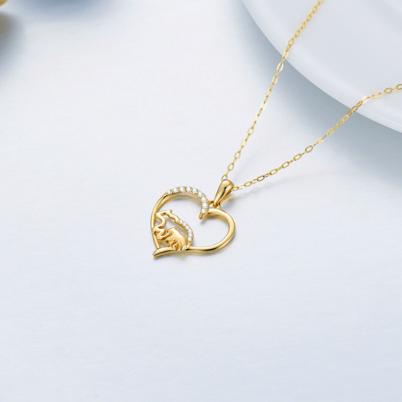 14K Gold Moissanite Polar Bear & Heart Pendant Necklace-4