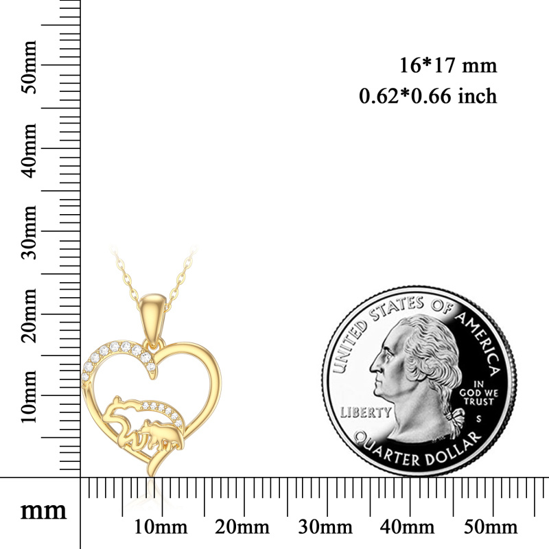 14K Gold Moissanite Polar Bear & Heart Pendant Necklace-5