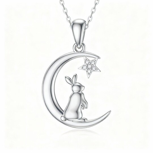 10K White Gold Moissanite Rabbit Pendant Necklace