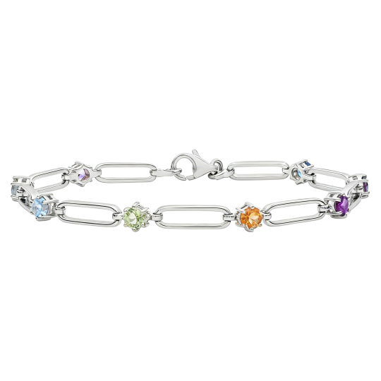 Pulsera de moissanita arcoíris con clip de papel en oro blanco de 10 quilates