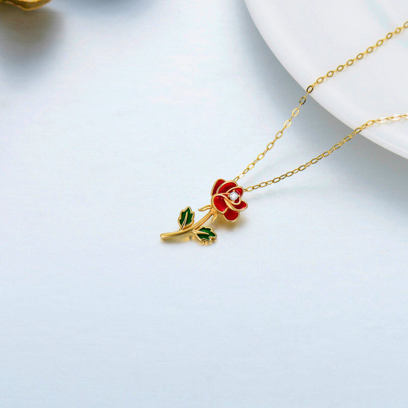 18K White Gold Moissanite Rose Pendant Necklace-4