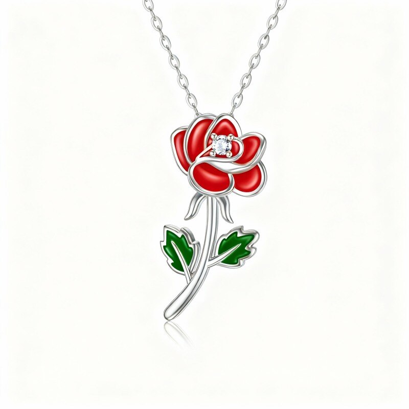18K White Gold Moissanite Rose Pendant Necklace-1