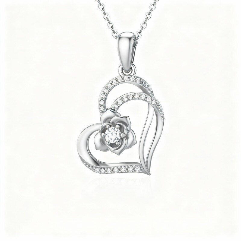10K White Gold Moissanite Rose Pendant Necklace-17